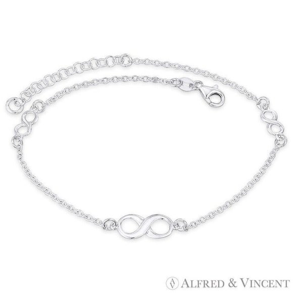 Infinity Symbol & Rolo Chain Italian Charm Anklet in .925 Sterling Silver - 9" - Picture 1 of 1